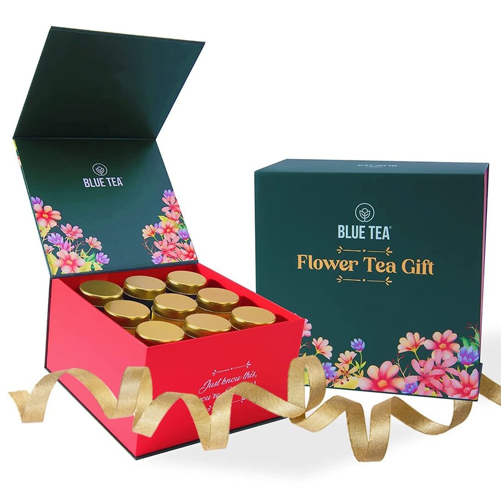 BLUE TEA - Assortment Tea Gift Set - 9 Flavors (5x9 = 45 Plant Based Tea Bags) | Herbal Tea - Caffeine Free - Non-Bitter - Gluten Free - Vegan | Variety Pack | Gifts for Him and Her