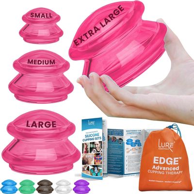 Silicone Cupping Therapy Set Professional Massage Cupping Cups for Cupping Therapy 4 Cup Kit for Massage, Myofascial Release, Cellulite Reduction (Lure Pink)