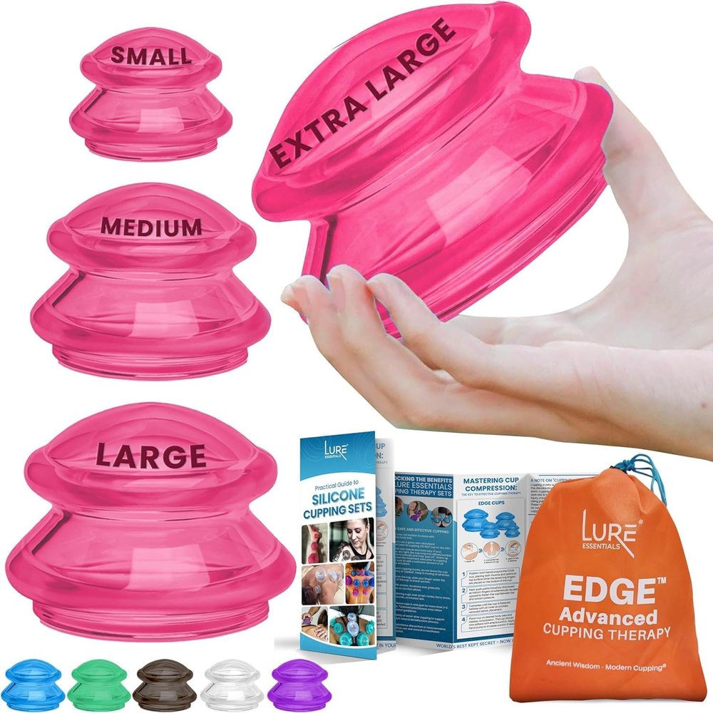 Silicone Cupping Therapy Set Professional Massage Cupping Cups for Cupping Therapy 4 Cup Kit for Massage, Myofascial Release, Cellulite Reduction (Lure Pink)