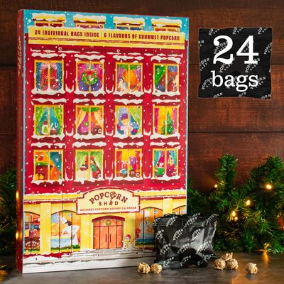 Popcorn Shed Gourmet Popcorn Christmas Advent Calendar 2025, 24 Days of Popcorn - 6 Luxury Flavors, All Natural and Vegetarian Foodie Gift, Non-Chocolate Advent Calendar, British Candy