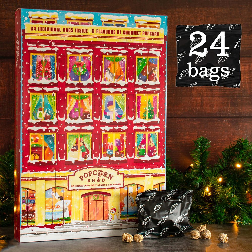 Popcorn Shed Gourmet Popcorn Christmas Advent Calendar 2025, 24 Days of Popcorn - 6 Luxury Flavors, All Natural and Vegetarian Foodie Gift, Non-Chocolate Advent Calendar, British Candy
