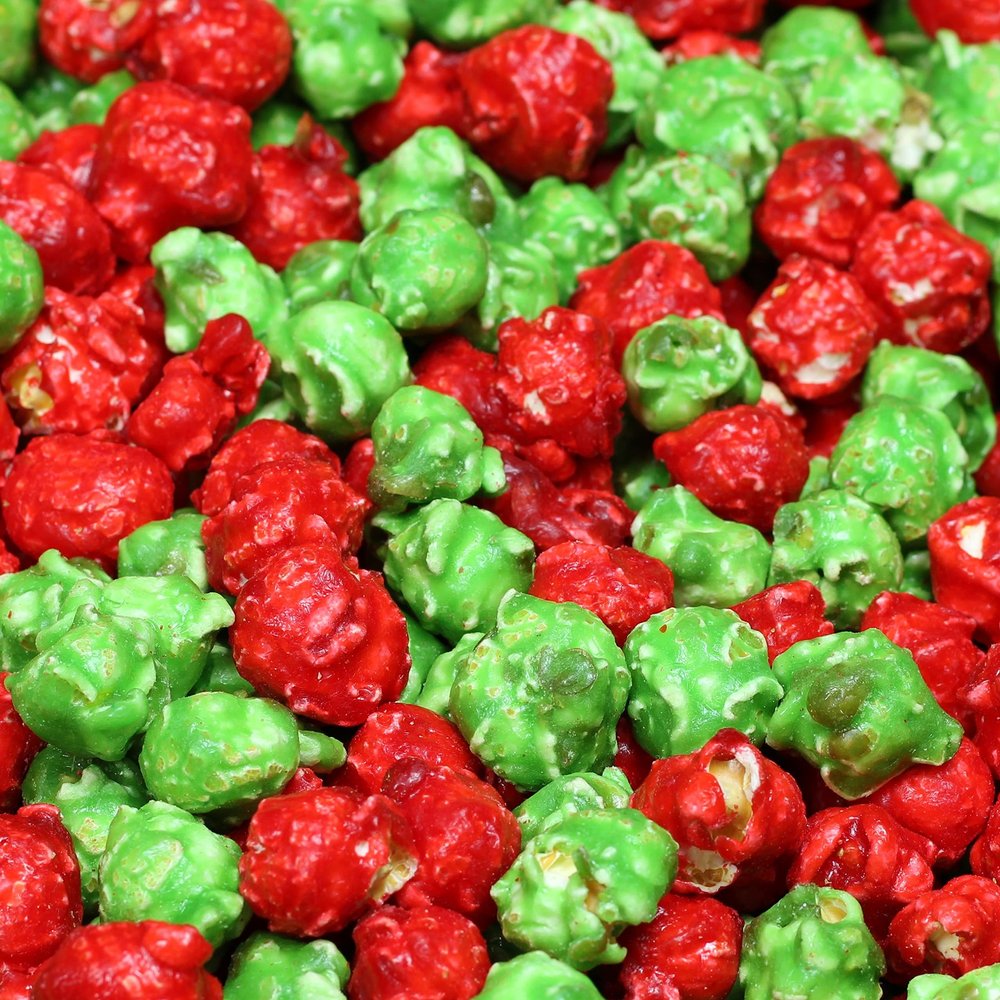 Holiday Red & Green Popcorn by It's Delish, 8 Oz Bulk Bag | Bulk Gourmet Air Popped Pop Corn Snack - Fruity Christmas Themed Candy Confetti | Parties, Buffet, Events  Gluten Free, Vegan, Kosher