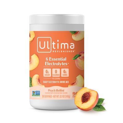 Ultima Replenisher Mocktini Electrolyte Powder Drink Mix Sugar Free Peach Bellini, 90 Servings Hydration Powder with 6 Key Electrolytes and Trace Minerals Keto Friendly, Non-GMO