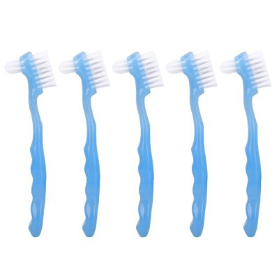 5pcs Denture Brush Set, Double Head Professional Denture Cleanning Travel Portable Double Sided False Teeth Cleaning Brush(Blue)
