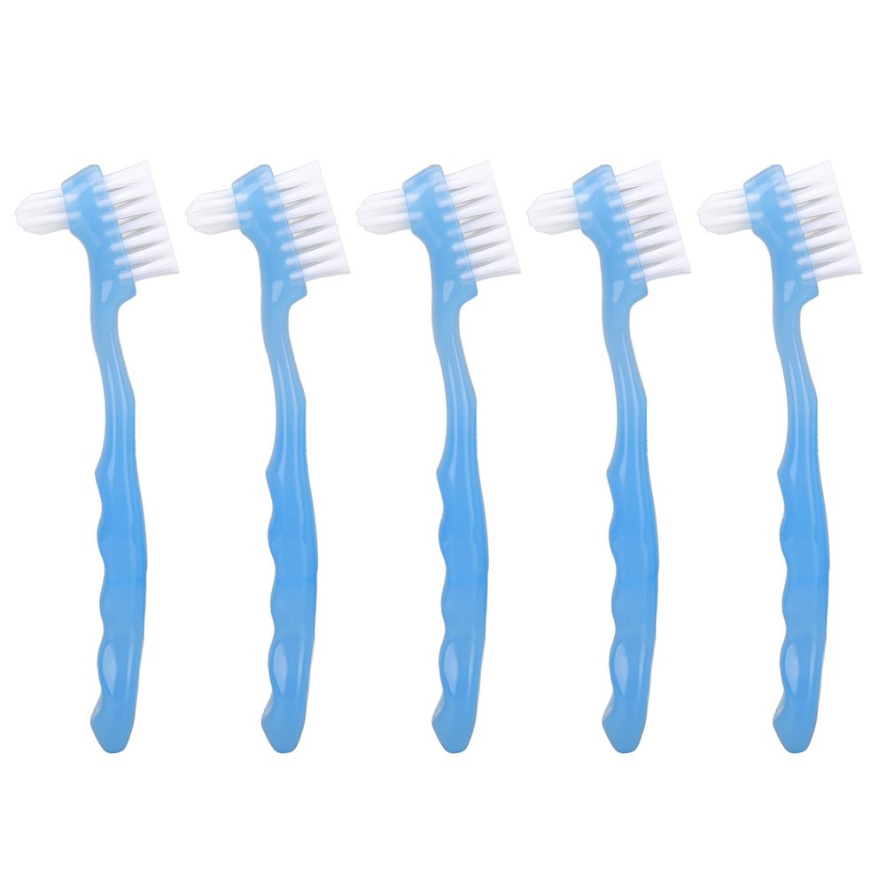 5pcs Denture Brush Set, Double Head Professional Denture Cleanning Travel Portable Double Sided False Teeth Cleaning Brush(Blue)