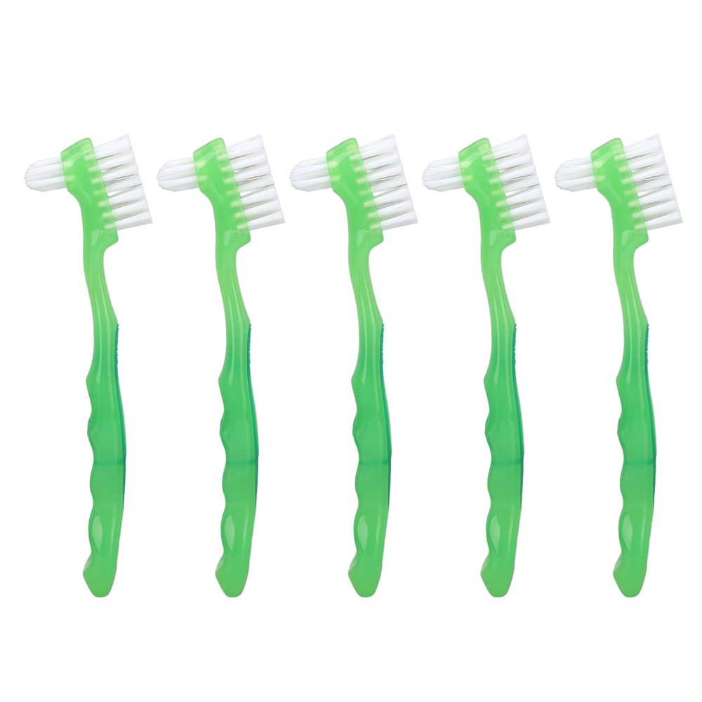 5pcs Denture Brush Set, Double Head Professional Denture Cleanning Travel Portable Double Sided False Teeth Cleaning Brush(Green)