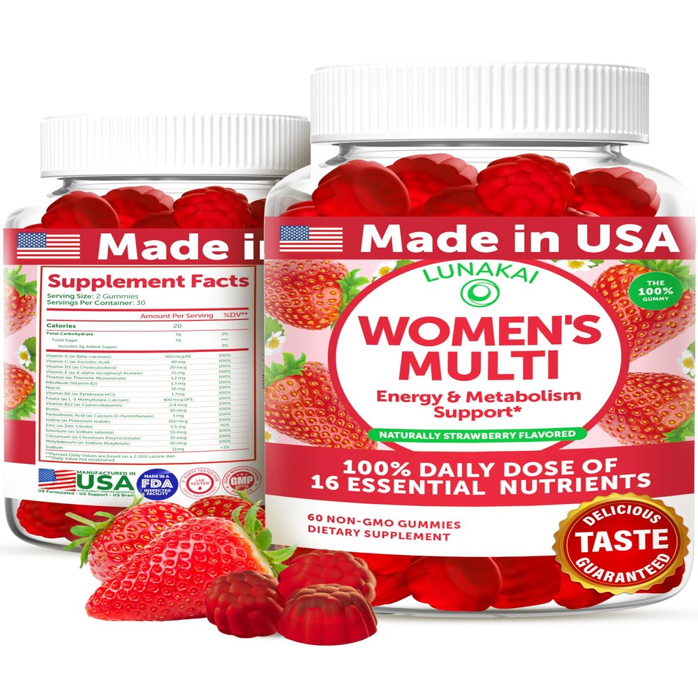 Lunakai USA Made Womens Multivitamin Gummies - Delicious Daily Dose with 16 Multi Vitamins for Women - Energy & Immune Support, Non-GMO, 60 Ct