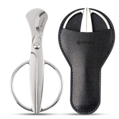 KEENSUN Cigar Scissors Cutter, Stainless Steel Guillotine Double Blade Straight Cut Scissors (Silver) with Leather Case Cigar Accessories for Cigars(2.75" Handle Width)