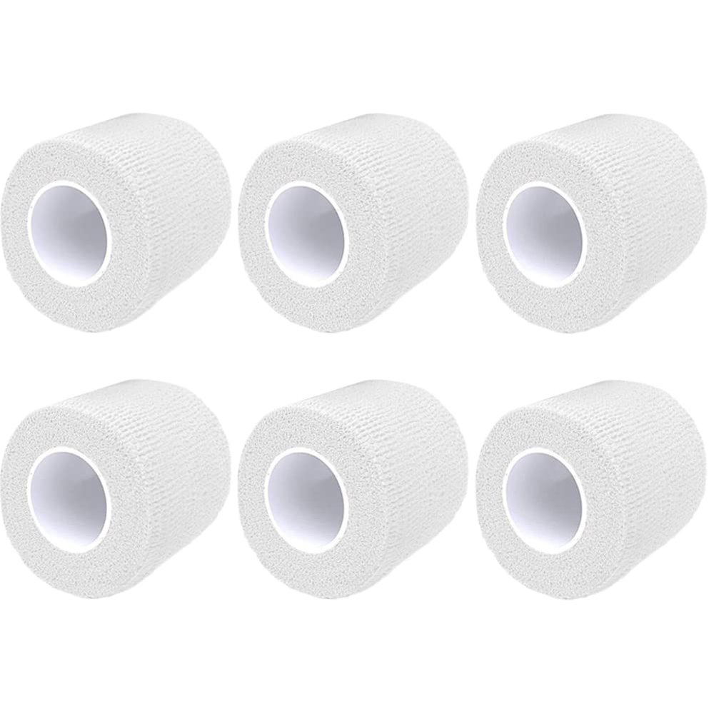 6 Pack Self Adherent Cohesive Wrap Bandages 1 Inches X 5 Yards, First Aid Tape, Elastic Self Adhesive Tape, Athletic, All Sports wrap Tape, Breathable Wound Tape, Bandage Wrap for Wrist, Ankle,White