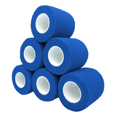 6 Pack Self Adherent Cohesive Wrap Bandages 2 X 5 Yards, First Aid Tape, Elastic Self Adhesive Tape, Athletic, All Sports wrap Tape, Breathable Wound Tape, Bandage Wrap for Wrist, Ankle, Blue