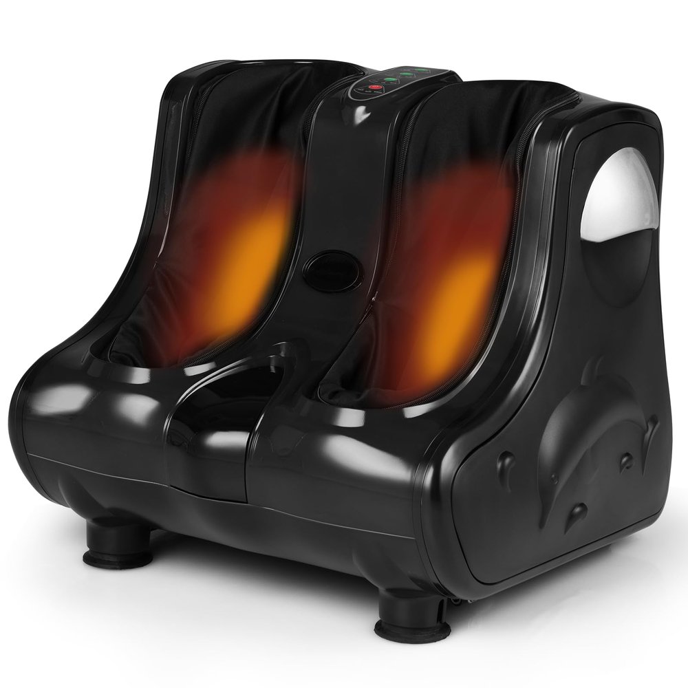 Giantex Foot and Calf Massager with Heat - Shiatsu Foot Massager Machine with Vibration, Deep Kneading, 3-Level Intensity Modes, Electric Foot Massager for Tired Feet, Leg, Calf Pain Relief (Black)