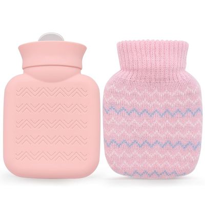320ml Hot Water Bottle with Knited Cover, Mini Hot Water Bag for Pain Relief, Waist, Back, Neck, Shoulders, Small Leak Proof Hot Water Bottle with Removable Cover for Women, Kids, Best Gifts