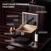 Woodronic Cigar Humidor for 50 Counts with Accessory Drawer, Crystal Gel Humidifier & Humidor Solution, Digital Hygrometer, Spanish Cedar Lined and Divider, Desktop Cigar Box Gift for Men view 3
