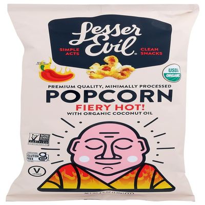 LesserEvil Fiery Hot Organic Popcorn, Premium Quality, Minimally Processed, No Vegetable Oil, 4.6 Oz, Pack of 3