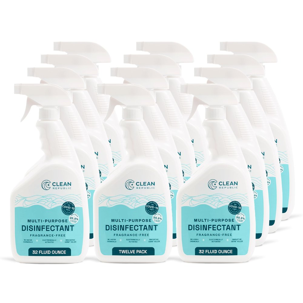 Clean Republic Multi-Purpose Disinfectant, Cleaning Spray, 32 Fluid Ounce Bottle, 12-Pack