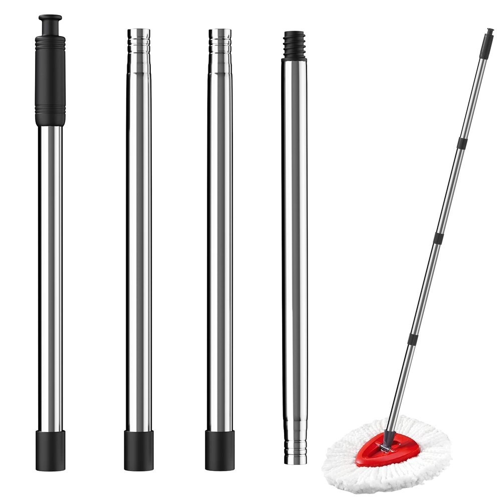 4-Section Spin Mop Replacement Handle2.5-to-5 Foot Mop Stick Compatible with Triangle Spin Mop Base, Compatible with Ocedar Mop Handle for EasyWring Mop Refills (black)Mop head not included