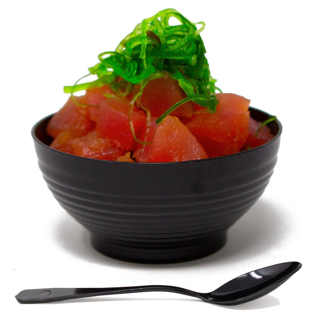 50 Pack 3 oz. Asian-Style Black Mini Plastic Bowl With Spoons | Appetizer Bowls and Disposable Dessert Bowls | Professional-Grade Recyclable | Mini Dessert Cup for Appetizers | CMJJ