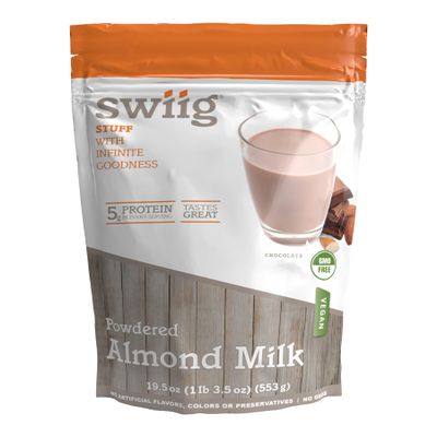 swiig Almond Milk Powder Chocolate Plant-Based Vegan Gluten-Free Non-GMO No Added Sugar 5g Protein Per Serving No Artificial Ingredients or Preservatives 1.22 lb