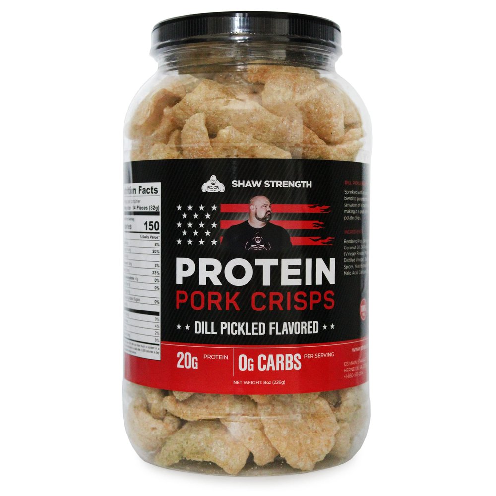 Ol' Uncle Porkers Shaw Strength Protein Pork Rinds (Dill Pickle, 8Oz) Developed for Worlds Strongest Man Brian Shaw, Keto-Friendly, High Protein, No Carb, All-Natural Crisps Fried in Coconut Oil