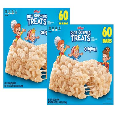 Kellogg's Rice Krispies Treats Crispy Marshmallow Squares Individually Wrapped Bars, 60 Count - 2 Boxes