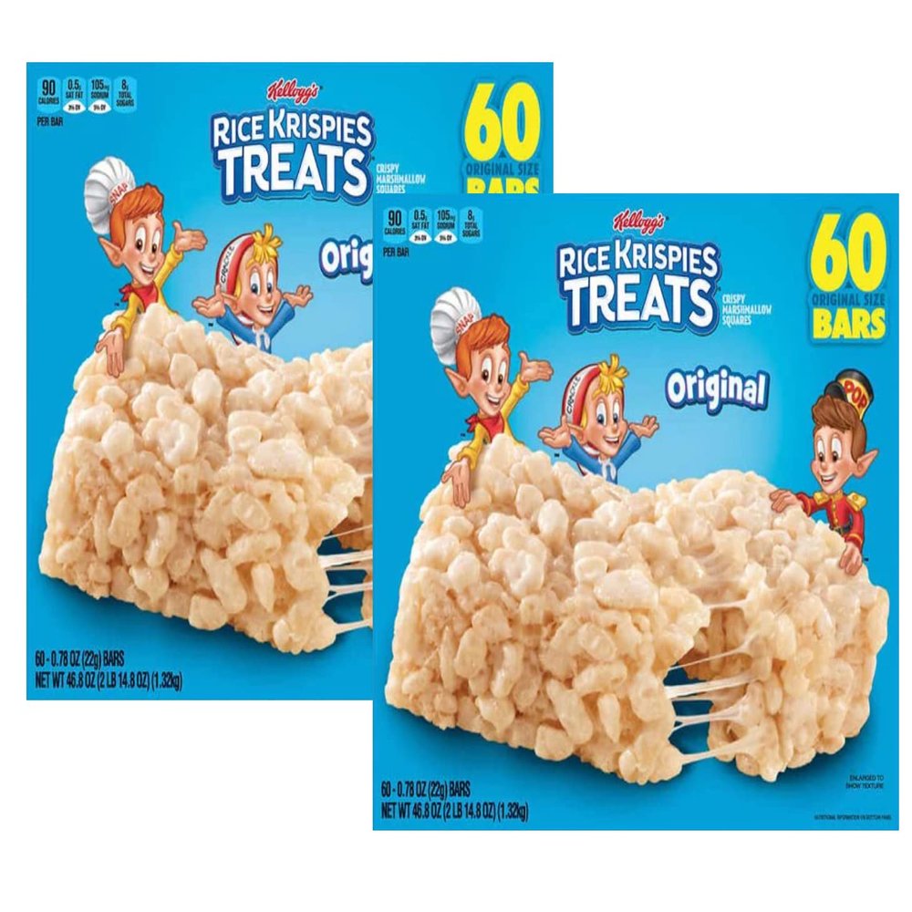 Kellogg's Rice Krispies Treats Crispy Marshmallow Squares Individually Wrapped Bars, 60 Count - 2 Boxes