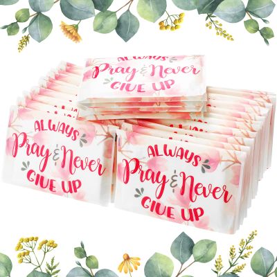 Geyee 25 Pcs Bible Verse Pocket Tissues Travel Packs Bulk Individual Travel Size Mini Slim Christian Facial Tissues Always Pray Never Give up for Toilet Wedding Party Daily Use