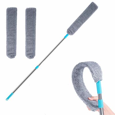 Retractable Gap Dust Cleaner Under Appliance Microfiber Duster Dust Brush with Extension Pole (36 to 49 inches) Cleaning Duster for Bed High Ceilings Furniture Bottom Household Gap Duster Gray