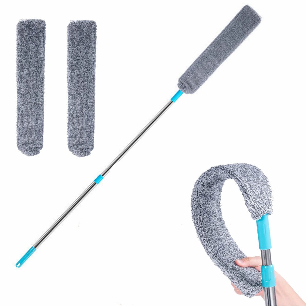 Retractable Gap Dust Cleaner Under Appliance Microfiber Duster Dust Brush with Extension Pole (36 to 49 inches) Cleaning Duster for Bed High Ceilings Furniture Bottom Household Gap Duster Gray