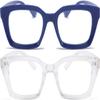 REAVEE 2 Pack Oprah Style Oversized Reading Glasses for Women Men Blue Light Blocking, Ladies Stylish RetroSquare Large Computer Readers (Blue/Clear 2.75x) view 1
