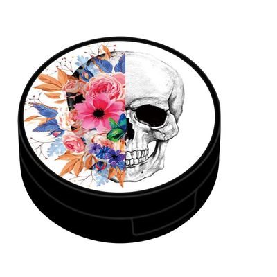Savosang Contact Case Personalized Contact Box Travel Kit Portable Contact Case with Mirror Tweezers Remover Tool Solution Bottle (Flowers and skeletons)
