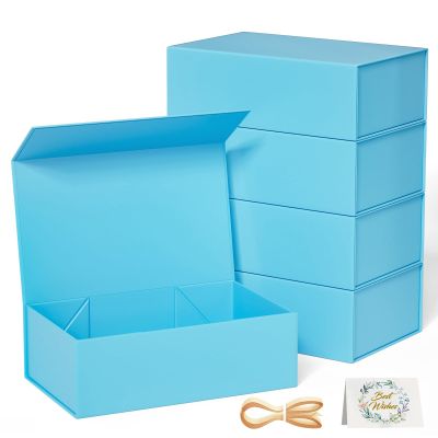 RYDDOY 5 Pack Blue Gift Box, 12x6x4'' Gift box for Presents with Lids Magnetic Closure Rectangle Collapsible for Bridesmaid Proposal Box, Wedding, Christmas, Halloween, Birthday Gift Packging
