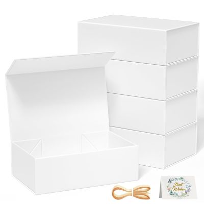 RYDDOY 5 Pack White Gift Box, 12x6x4'' Gift box for Presents with Lids Magnetic Closure Rectangle Collapsible for Bridesmaid Proposal Box, Wedding, Christmas, Halloween, Birthday Gift Packging