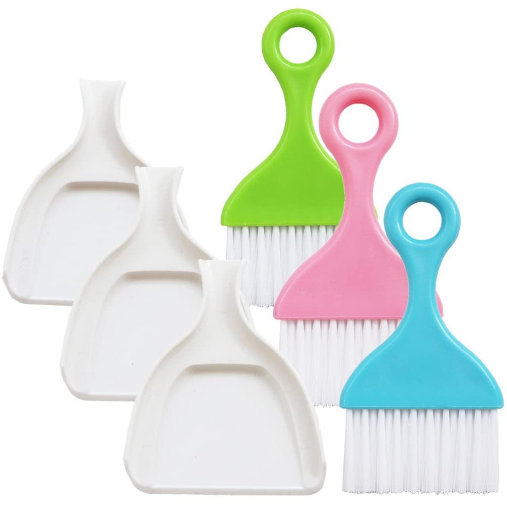 Tofficu 3 Sets of Small Dustpan and Brush Keyboard Cleaner Brush Set Mini Hand Broom Dustpan Portable Pan Set for Sofa Table Keyboard Cleaning