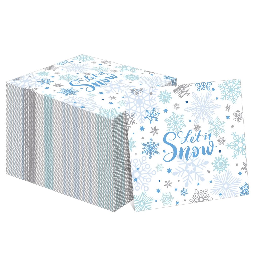 100 Pcs Winter Paper Napkins 6.5 x 6.5 Inch Snowflake Cocktail Napkins Christmas Napkins Party Beverage Napkins 2 Ply Disposable Napkins for Christmas New Year Winter Holiday Dinner Party Supplies