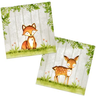 Gift Boutique - 100 Woodland Animal Creatures Luncheon Napkins Disposable Paper Pack Rustic Forest Friends Fox Deer Dinner Lunch Napkin for Animals Camping Hunting