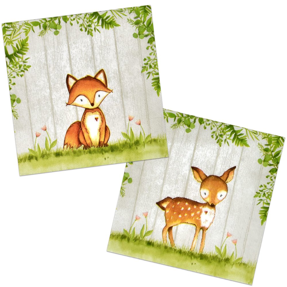 Gift Boutique - 100 Woodland Animal Creatures Luncheon Napkins Disposable Paper Pack Rustic Forest Friends Fox Deer Dinner Lunch Napkin for Animals Camping Hunting