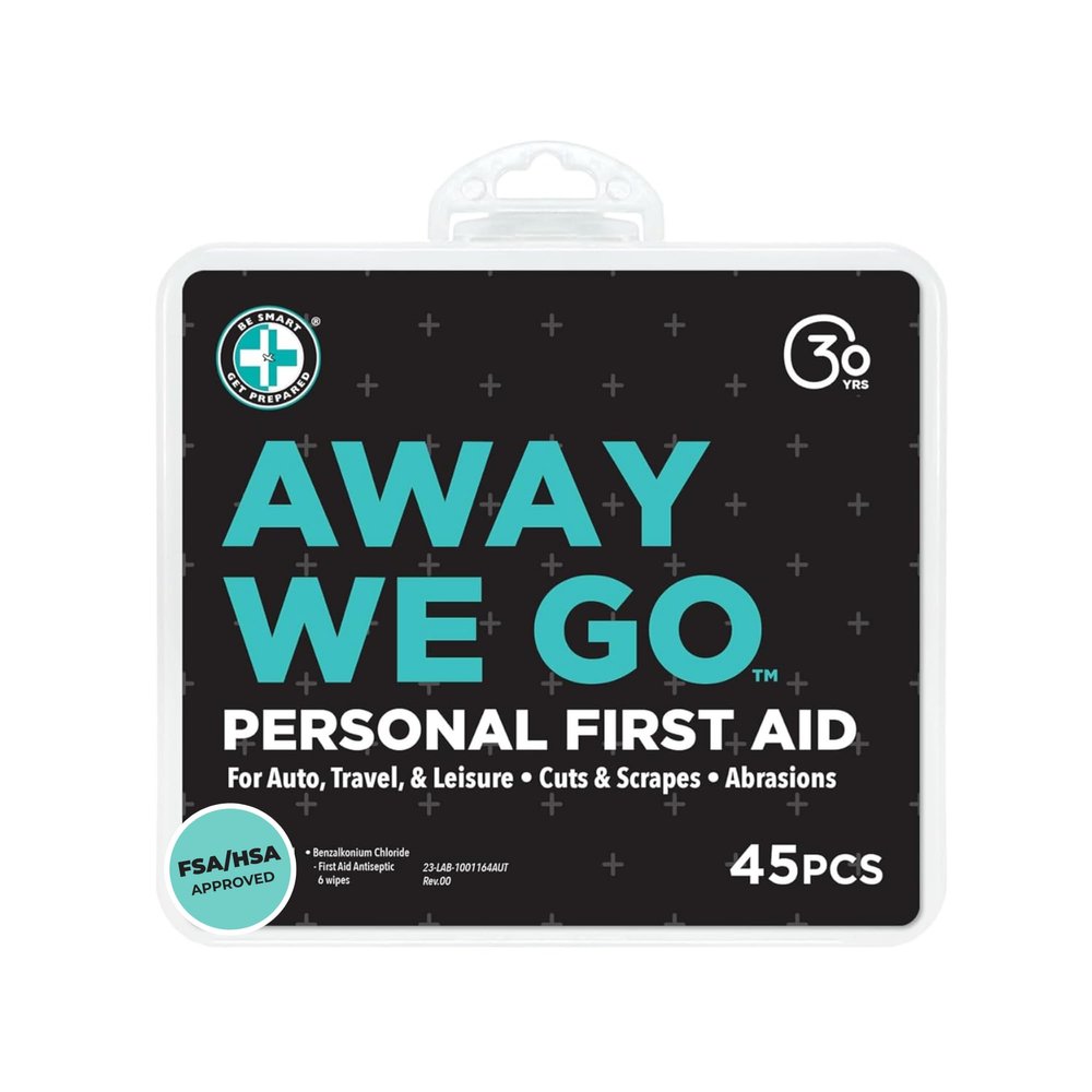 Be Smart Get Prepared Away We Go Personal First Aid Kit - 45 Pieces - Designed for Home, Auto, Travel & Office - Compact & Portable
