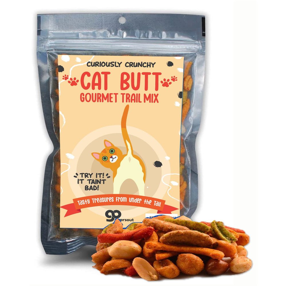 Cat Butt Gourmet Trail Mix - Premium Snack Munch for Cat Lovers Gift Basket, Funny Crazy Cat Lady Gag Gift from Friends, Stocking Stuffers Crunchy Spicy Salty Snacks Gifts