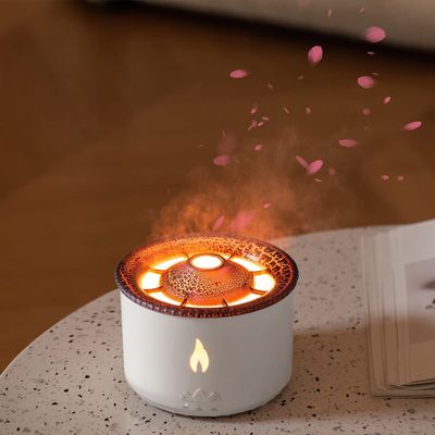 350ml Premium Essential Oil, Diffuser Volcano Flame Mist Aromatherapy for Home, Office & spa with auto Shut-Off, White