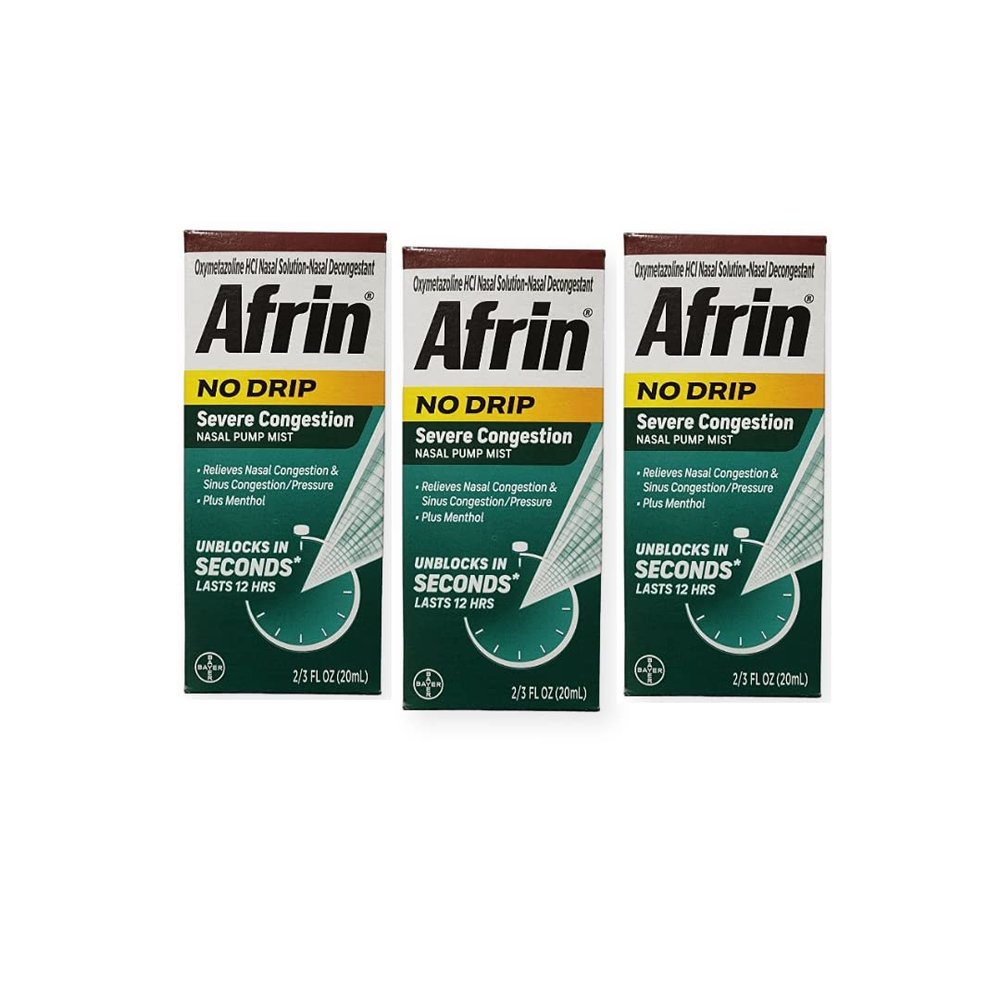 Afrin No Drip Severe Congestion 12 Hour Nasal Spray, 20 ml ( Pack of 3 )