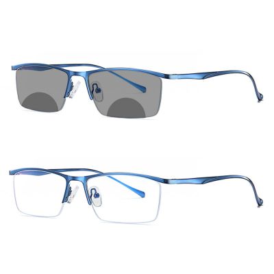 Transition Photochromic Bifocal Reading Glasses Men half frame Hyperopia Eyeglasses Women Presbyopic Reader Sunglasses (blue, 3, multiplier_x)