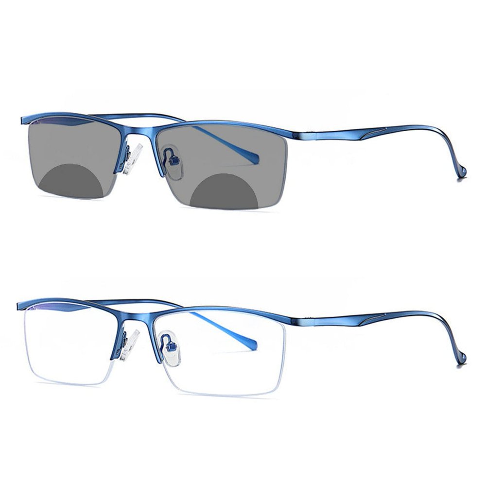 Transition Photochromic Bifocal Reading Glasses Men half frame Hyperopia Eyeglasses Women Presbyopic Reader Sunglasses (blue, 3, multiplier_x)