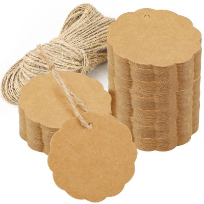 Segarty Kraft Paper Tags - 200 PCS Blank Flower Shaped Brown Gift Tags with 100 Feet Jute Twine, Great for Crafts, Gift Wrapping, Greeting Card