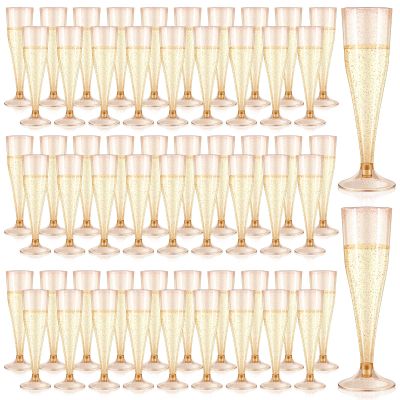 150 Pcs Rose Gold Champagne Flutes 4.5 oz Glitter Plastic Champagne Glasses Disposable Champagne Cups for Party Wedding Bridal Shower Bachelorette Party Mimosa Bar Supplies