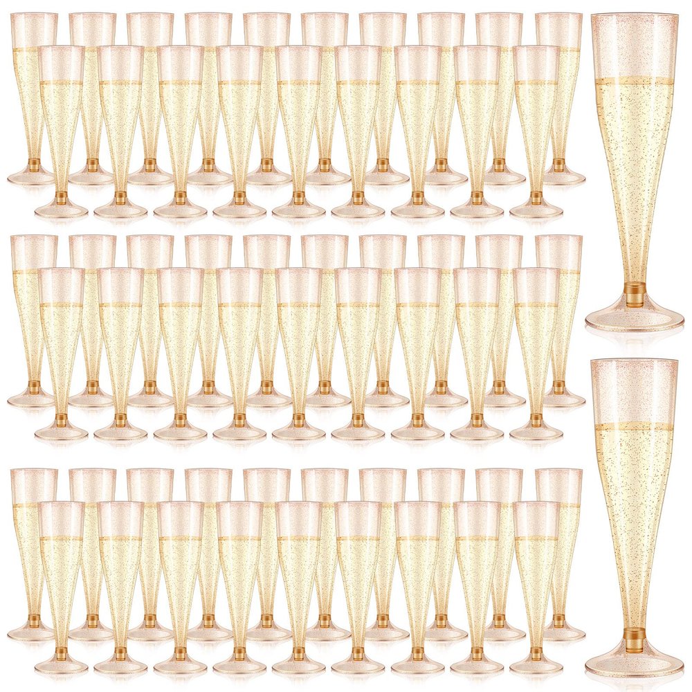 150 Pcs Rose Gold Champagne Flutes 4.5 oz Glitter Plastic Champagne Glasses Disposable Champagne Cups for Party Wedding Bridal Shower Bachelorette Party Mimosa Bar Supplies