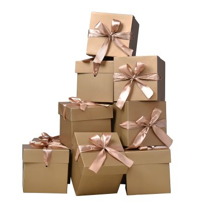 GP SUP 12 Pcs Squared Boxes with Lids & Ribbons,Gold Box for Birthdays,Gift Boxes for Christmas(Gold, 666)