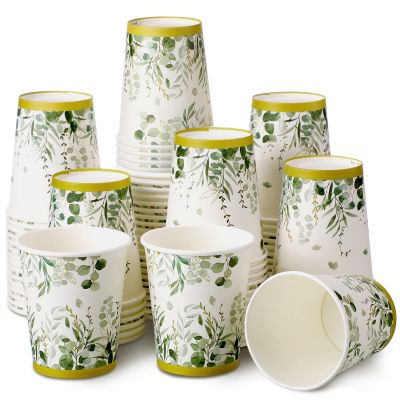 Panelee 64 Pcs Wedding Disposable Cups Bulk Eucalyptus Sage Green Coffee Cups for Wedding Bridal Shower Baby Shower, Birthday & Holidays