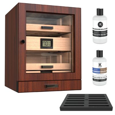 CASE ELEGANCE Luca Humidor Cabinet Stores 80-100, Cigar Humidor Box with Spanish Cedar, Glass Display, Easy Humidification System, Digital Hygrometer - Brown
