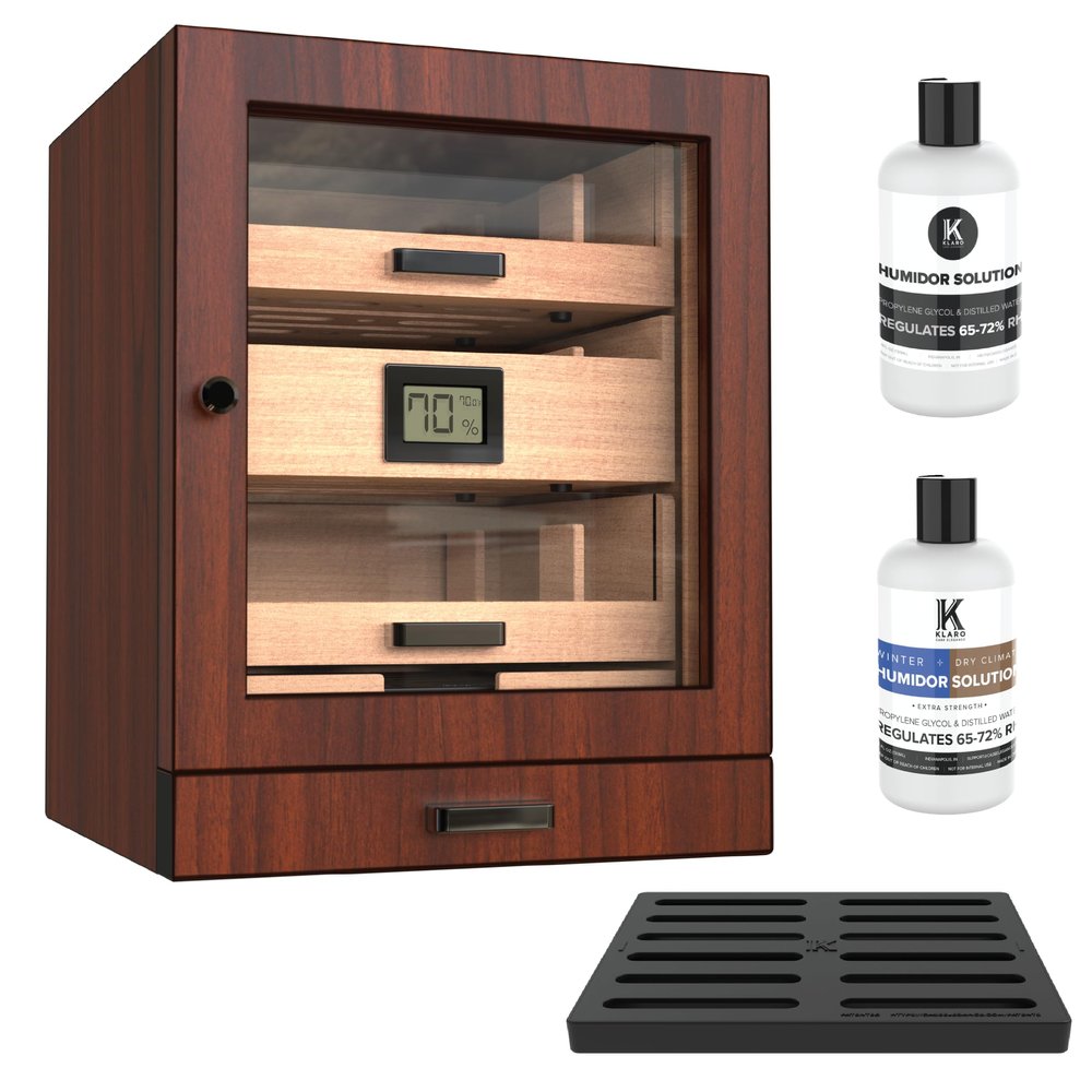 CASE ELEGANCE Luca Humidor Cabinet Stores 80-100, Cigar Humidor Box with Spanish Cedar, Glass Display, Easy Humidification System, Digital Hygrometer - Brown