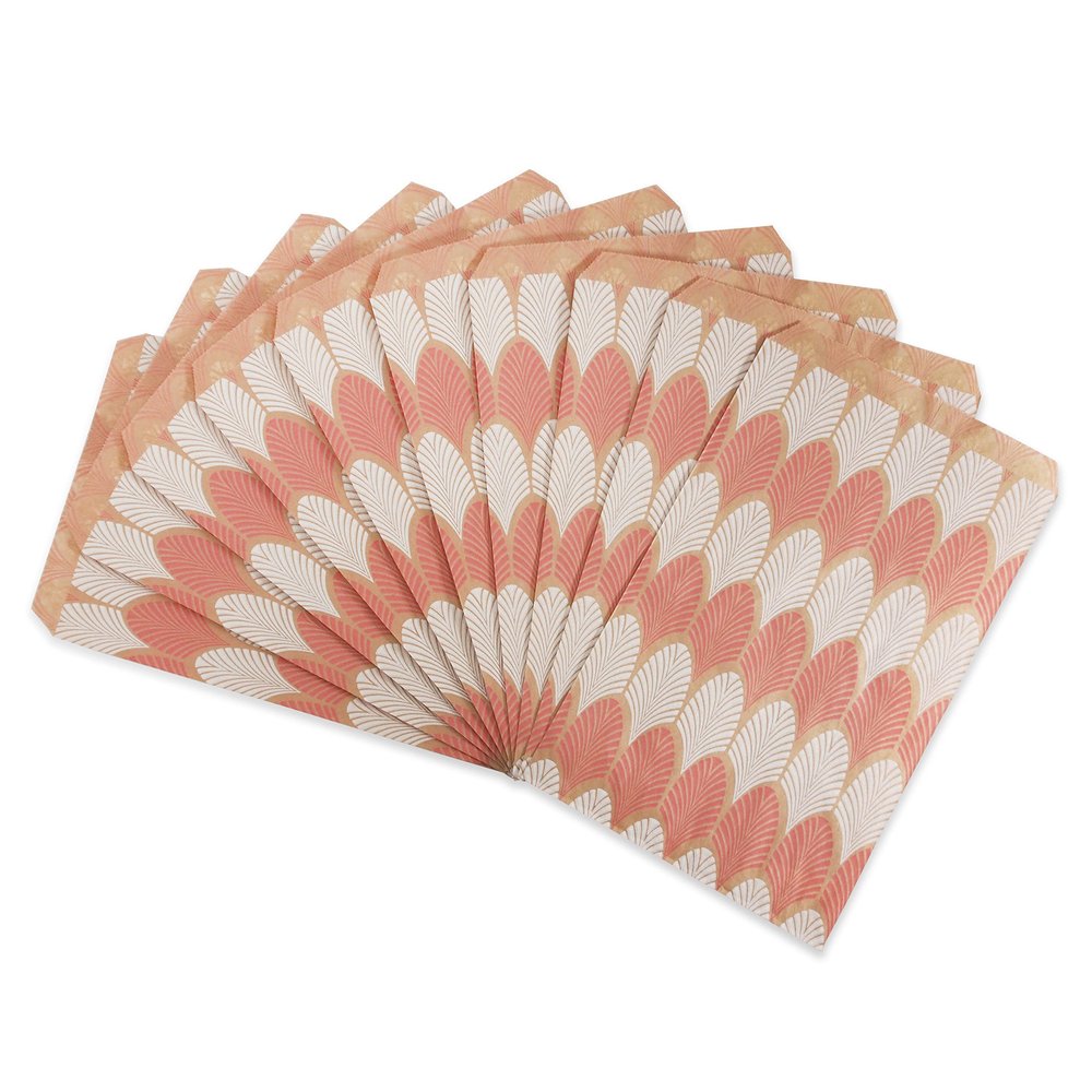 CuteBox 100pcs Pink Leaf Patterned Flat Paper Gift Bags (6 x 9) for Retail, Merchandise, Parties, Party Favors, Weddings, Holidays, Birthdays, Bake Sales